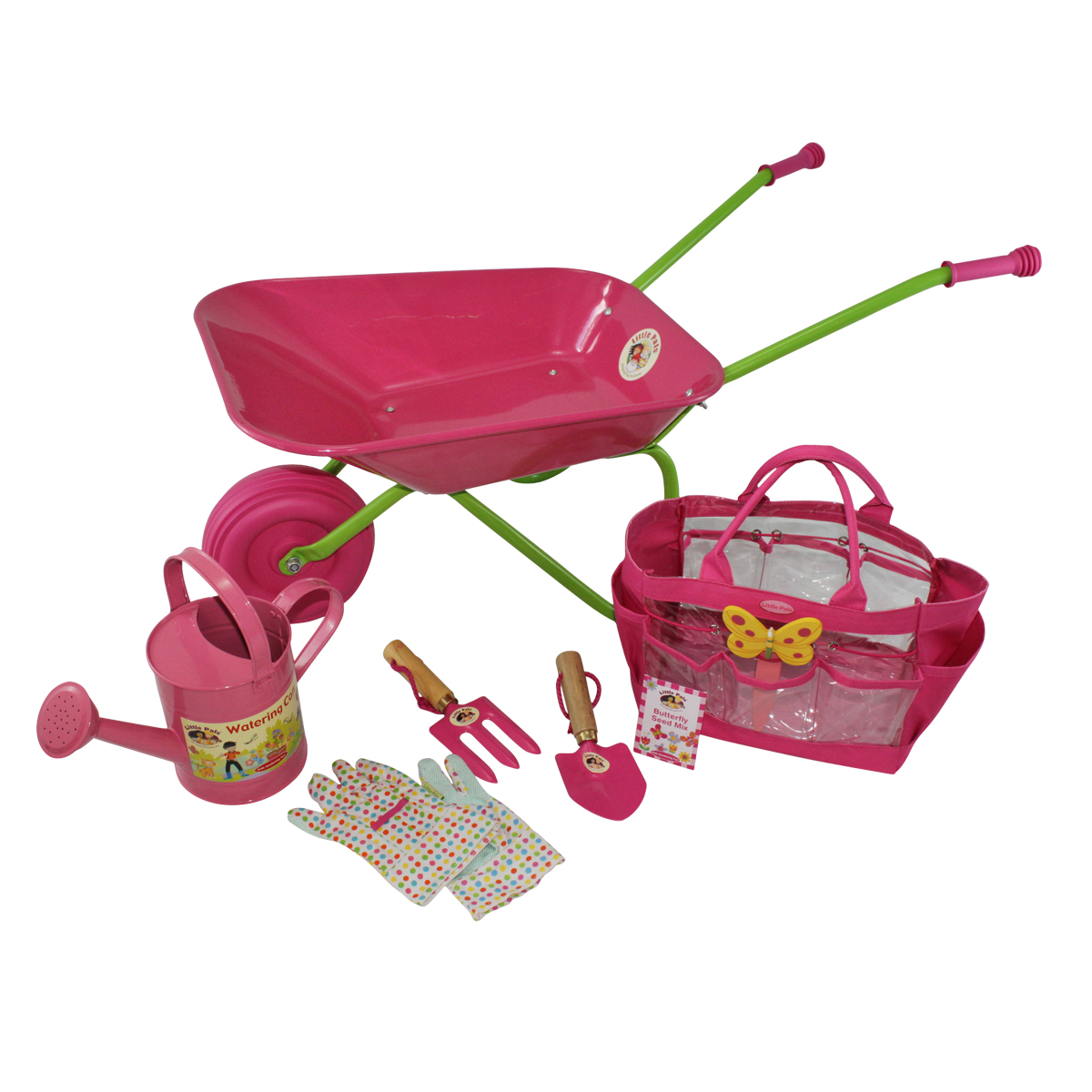 Childrens Wheelbarrow Pink and Tool Kit Bag • Little Pals